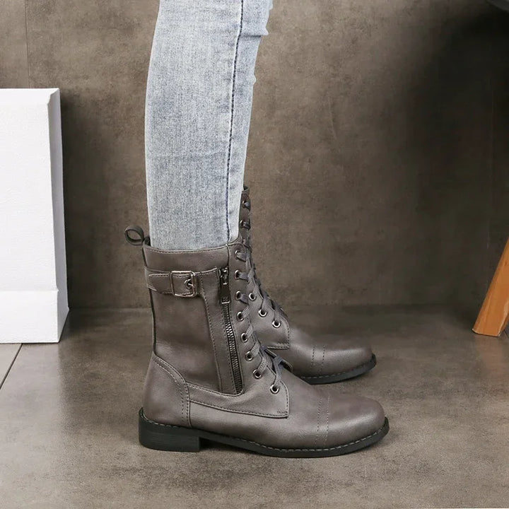 Versatile women's Mason mid-calf boots, ideal for autumn style. Features buckles, lace-up & durable design.