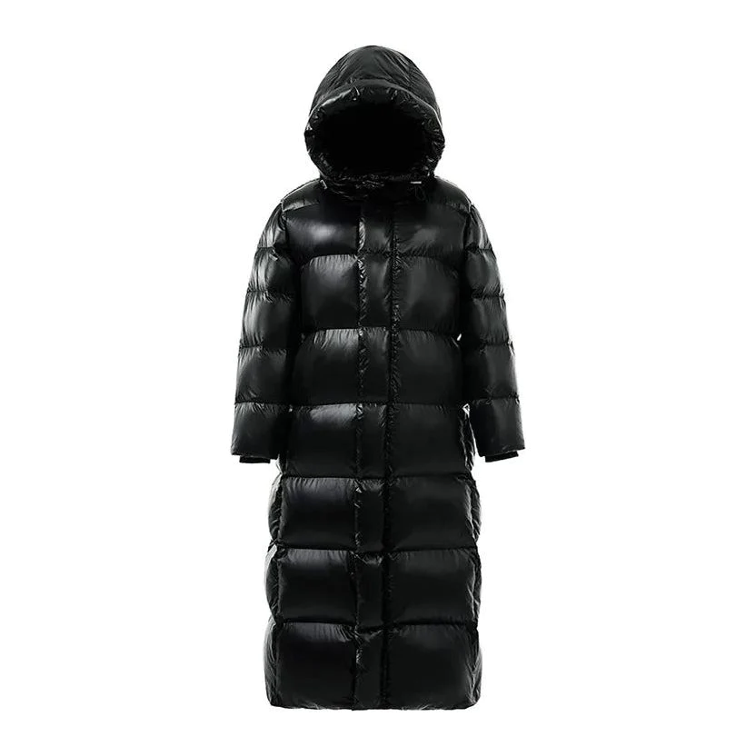 Warm women's long quilted hooded winter coat, perfect fall & winter outerwear.