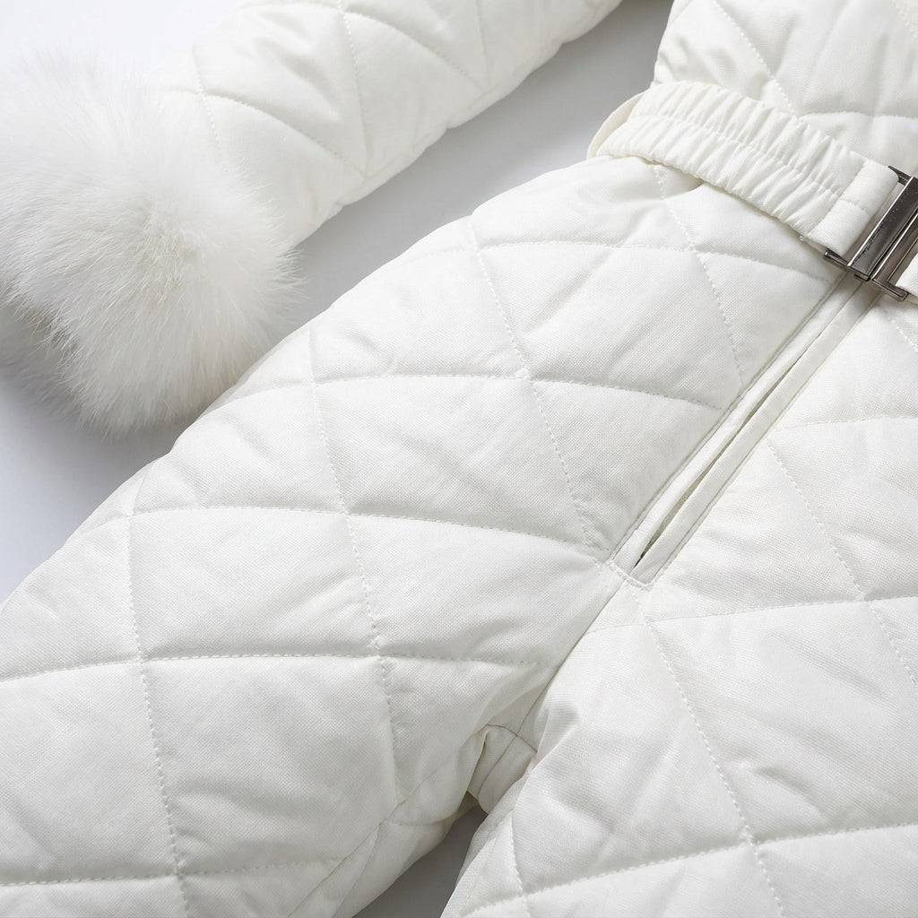 One-piece women's 'Megan' ski outfit, a stylish and fully insulated waterproof winter jumpsuit.