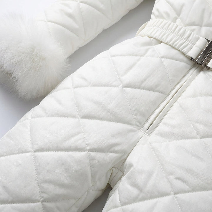 One-piece women's 'Megan' ski outfit, a stylish and fully insulated waterproof winter jumpsuit.