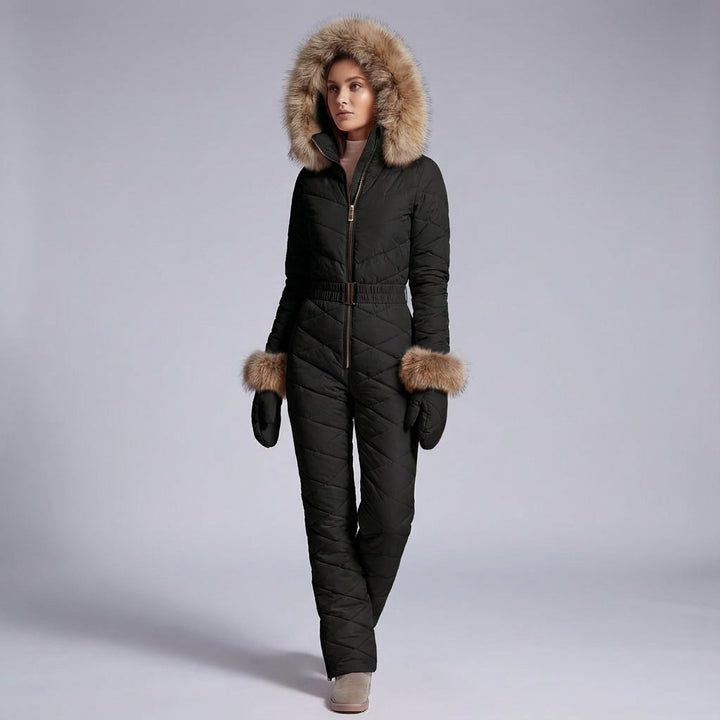 Integrated 'Megan' women's waterproof insulated ski wear, perfect snow apparel for winter adventures.