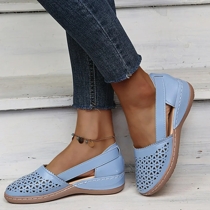 Top-down view of breathable women's casual summer walking shoes.