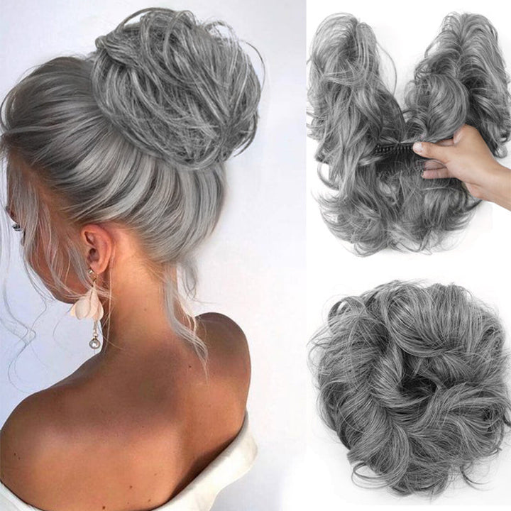 Achieve a fuller look with this women's messy clip-in bun, a simple hair extension for any updo.