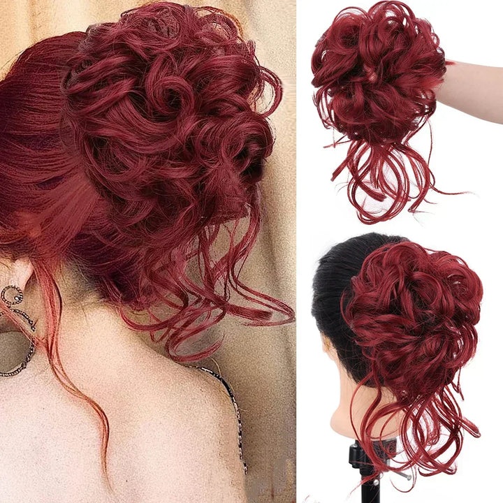 Easy-to-use messy curly bun hair clip. Women's quick updo hairpiece for voluminous hair.