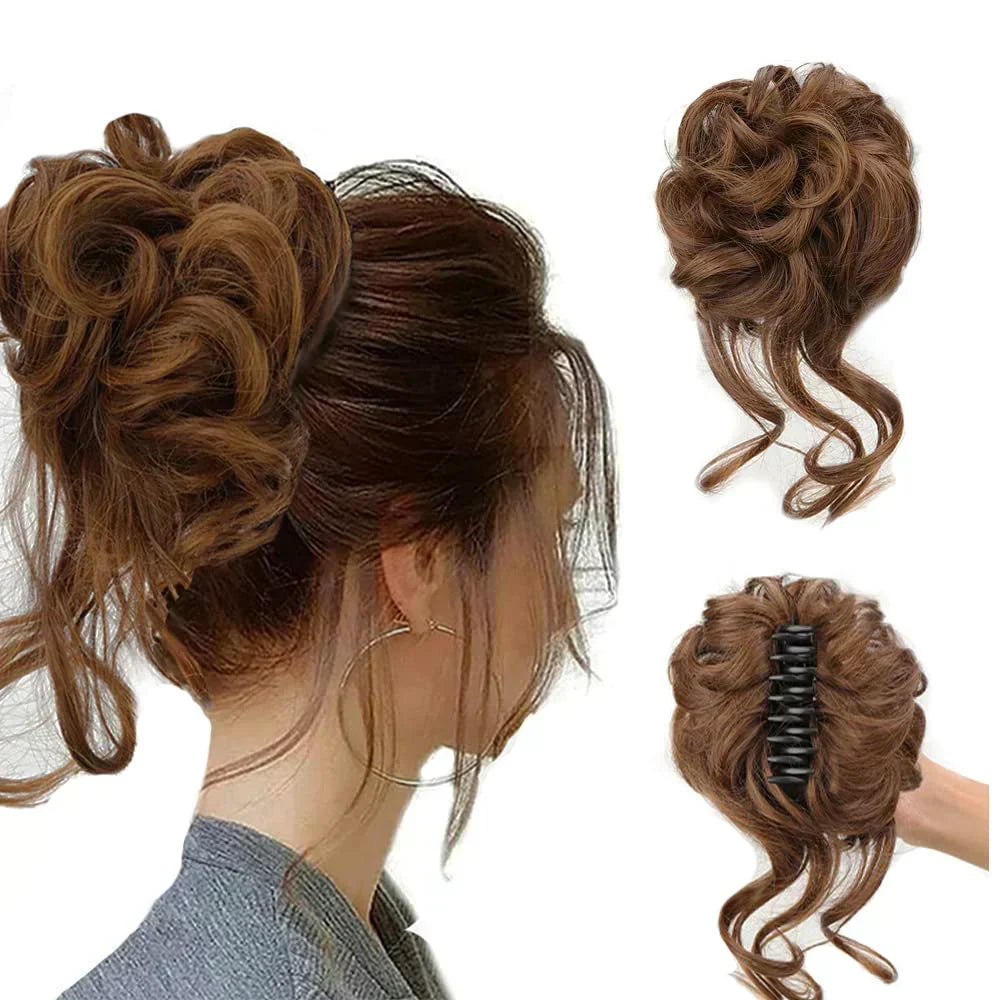 Hair extensions curly bun clip. Messy updo for women, adds volume & quick style.