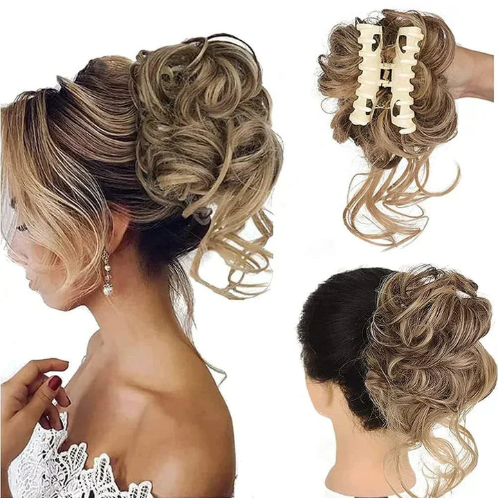 Effortless curly bun hair clip. Women's instant updo hair accessory for voluminous messy hair.