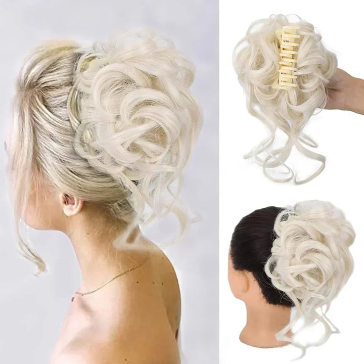 Natural-looking curly bun hair clip. Women's hair extensions for an instant messy updo.