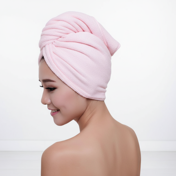 Quick dry microfiber hair turban for women, super absorbent and gentle on all hair types.