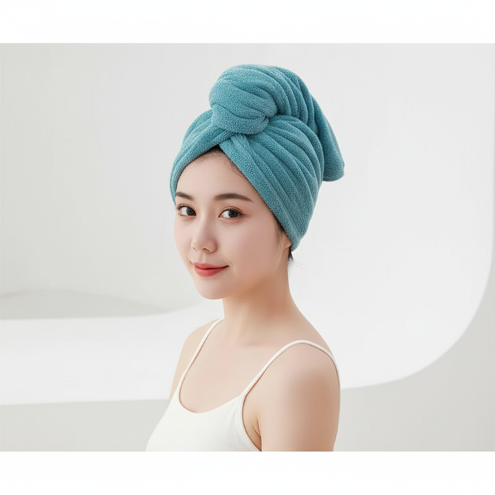 Folded Women's Microfiber Hair Towel Wrap in a vibrant pink, neat and compact for travel