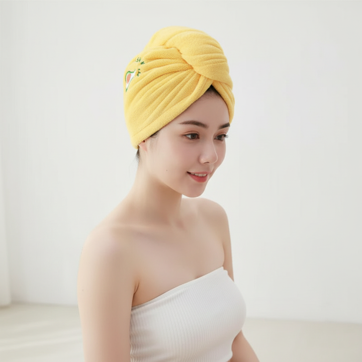 Set of two pink microfiber hair drying towels for women, promoting healthy & anti-frizz hair