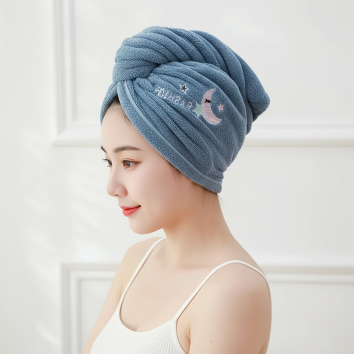 Pink microfiber hair wrap towel, designed for fast drying and frizz reduction
