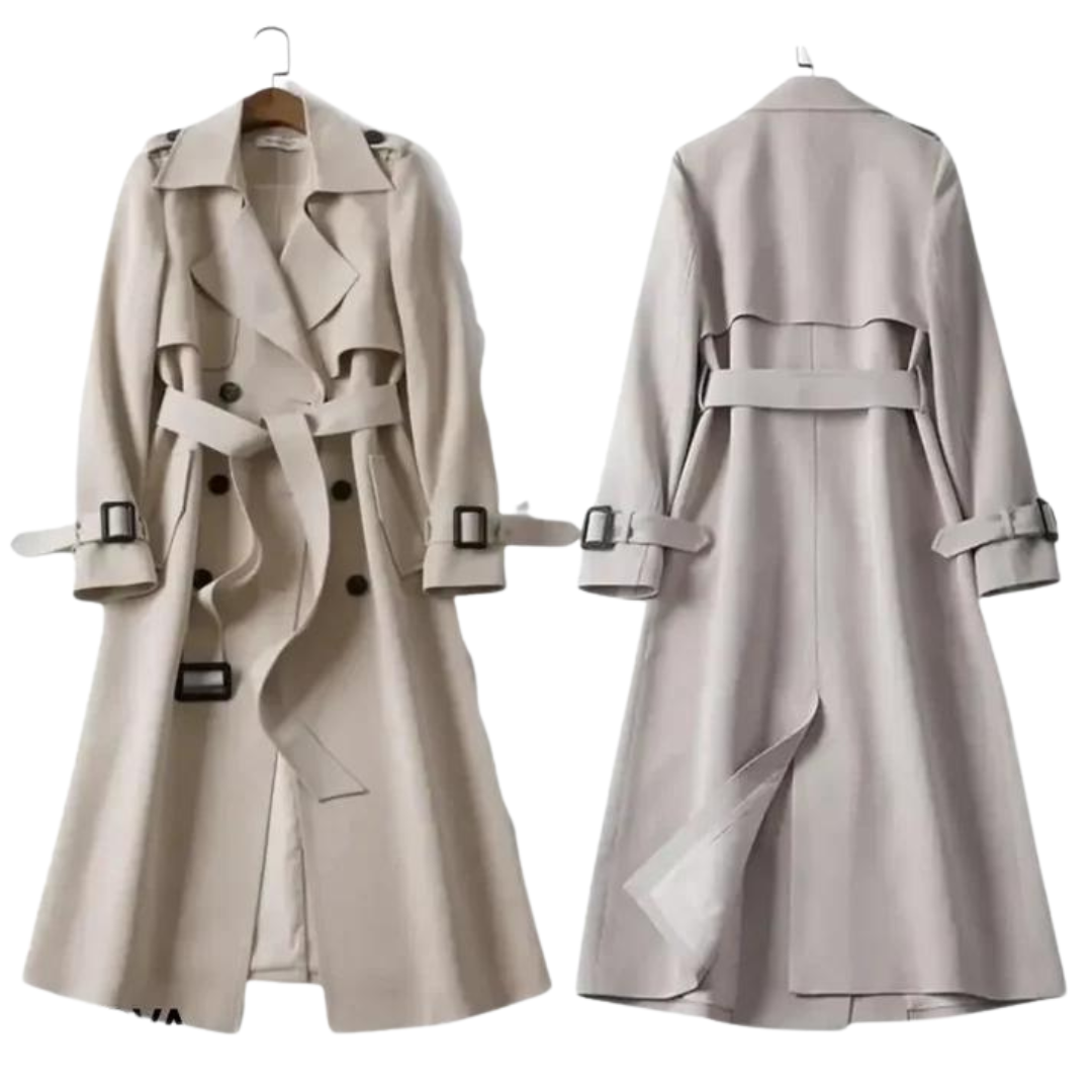 Stylish women's insulated trench coat, mid-length, ideal for casual fall & winter everyday wear.