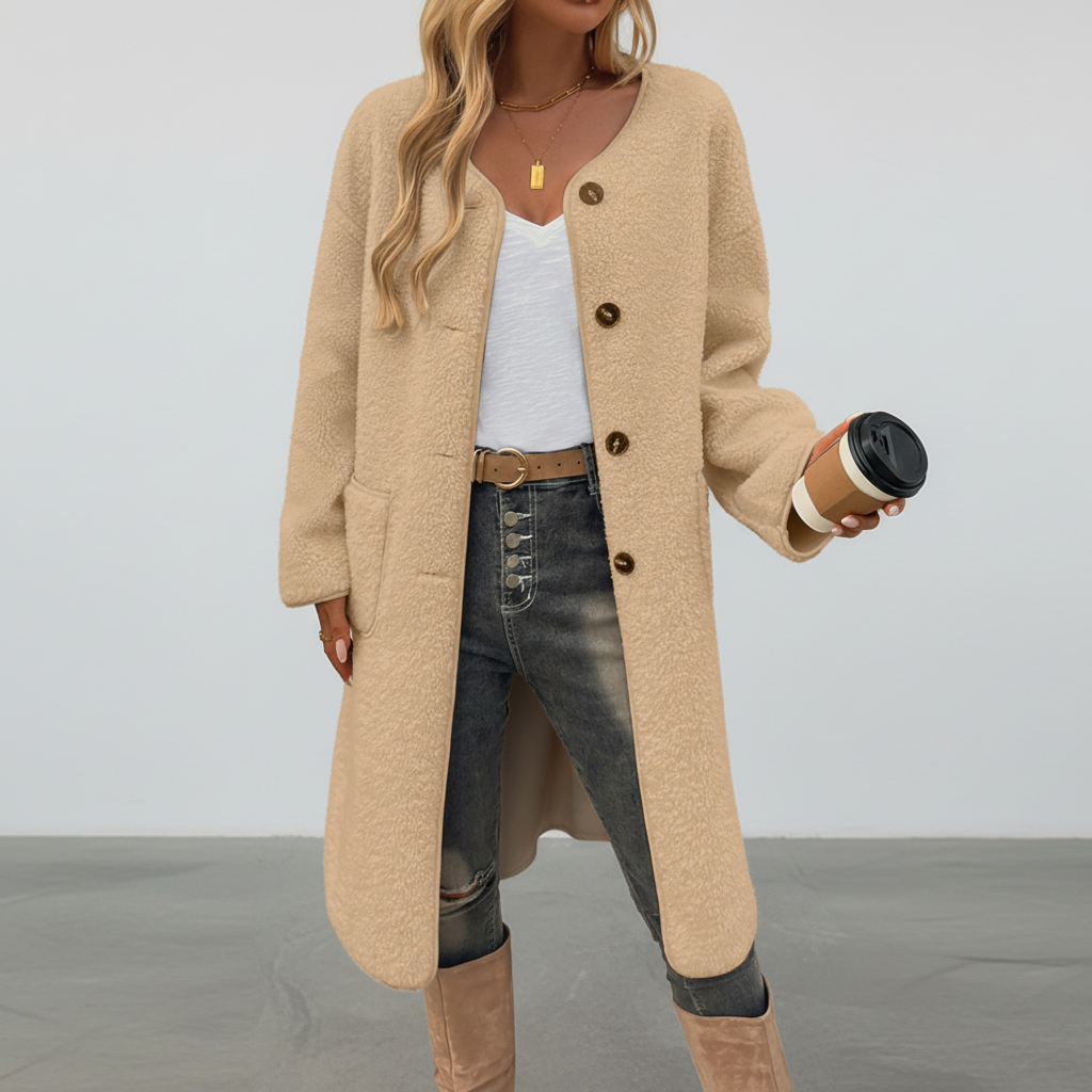Autumn fashion mid-length fleece coat for women, cozy and versatile
