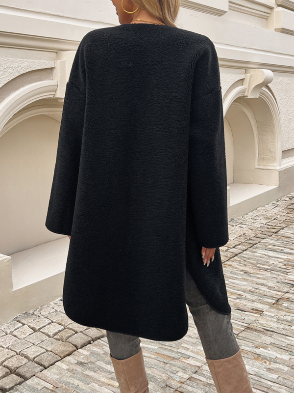 Women's mid-length winter coat, featuring a stylish button-front design