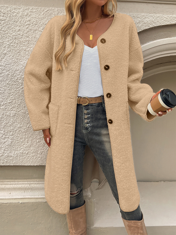 Warm fleece outerwear, Rita mid-length coat for women's autumn style