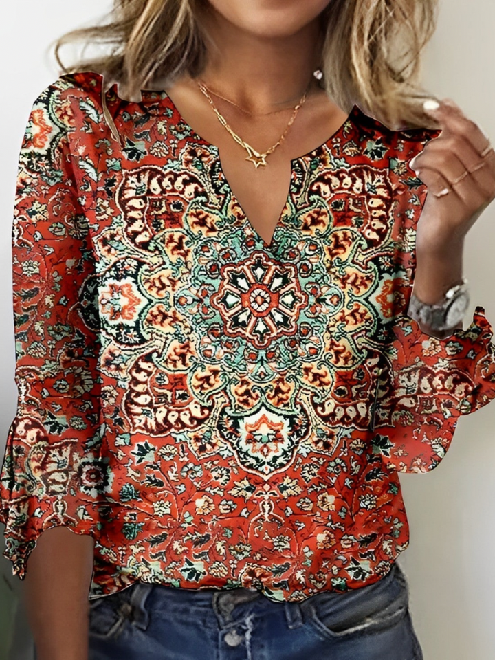 Trendy Mila women's printed top with a vibrant, playful design, ideal for versatile summer fashion & casual outings.