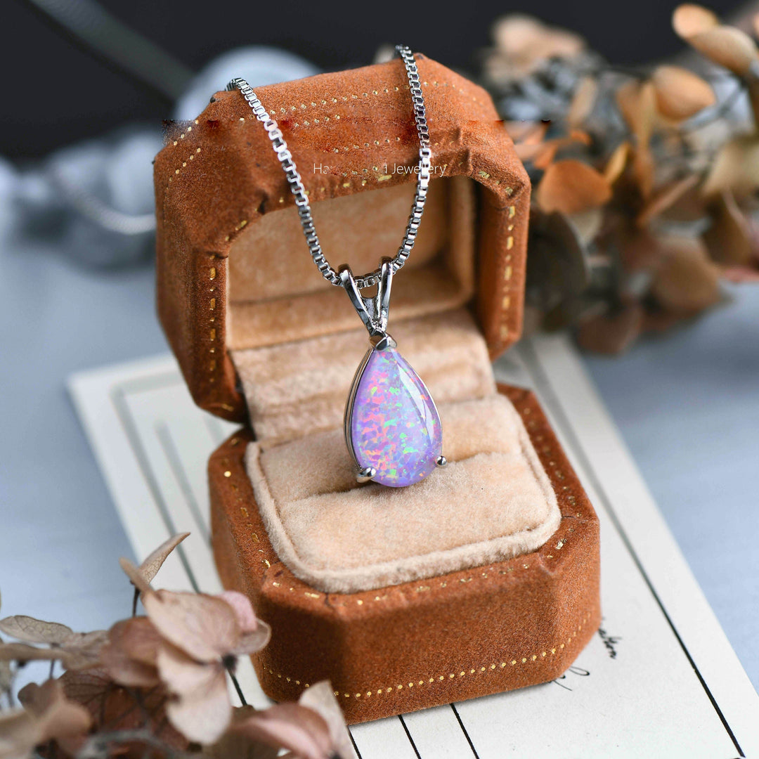 Dainty silver opal drop pendant. Adjustable chain necklace, women's minimalist jewelry.