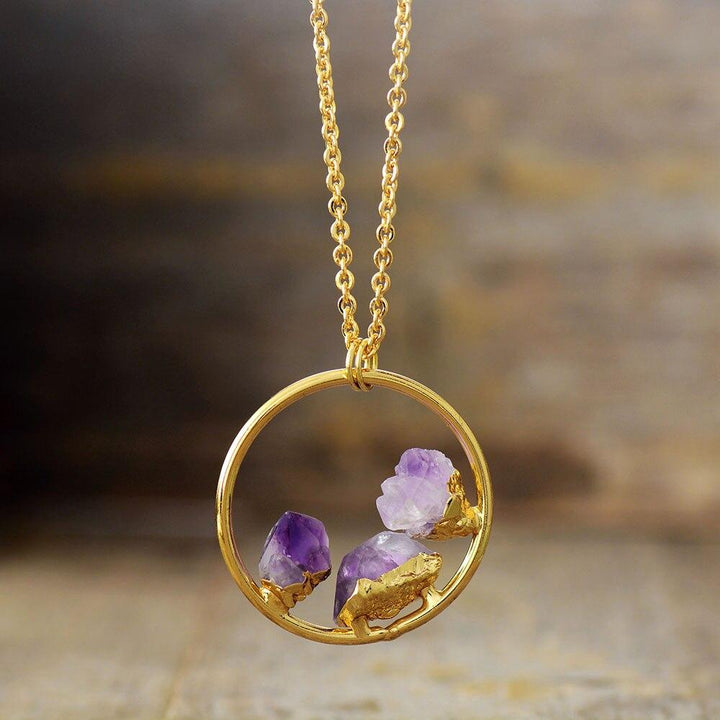 Women's minimalist raw amethyst stone necklace, handmade with a silver-plated chain, perfect for spiritual jewelry lovers.