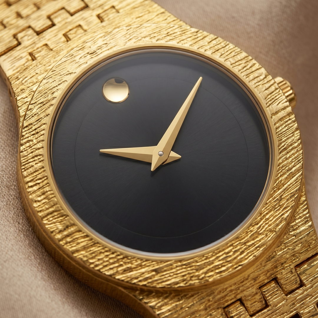 Woman wearing a minimalist Seraphine gold watch, showcasing its elegant and timeless style as a sophisticated accessory.