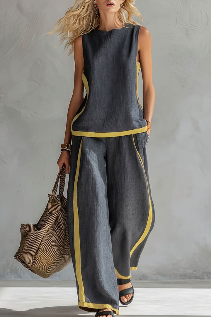 Chic women's minimalist two-piece set, ideal for comfortable commutes & versatile casual office style.