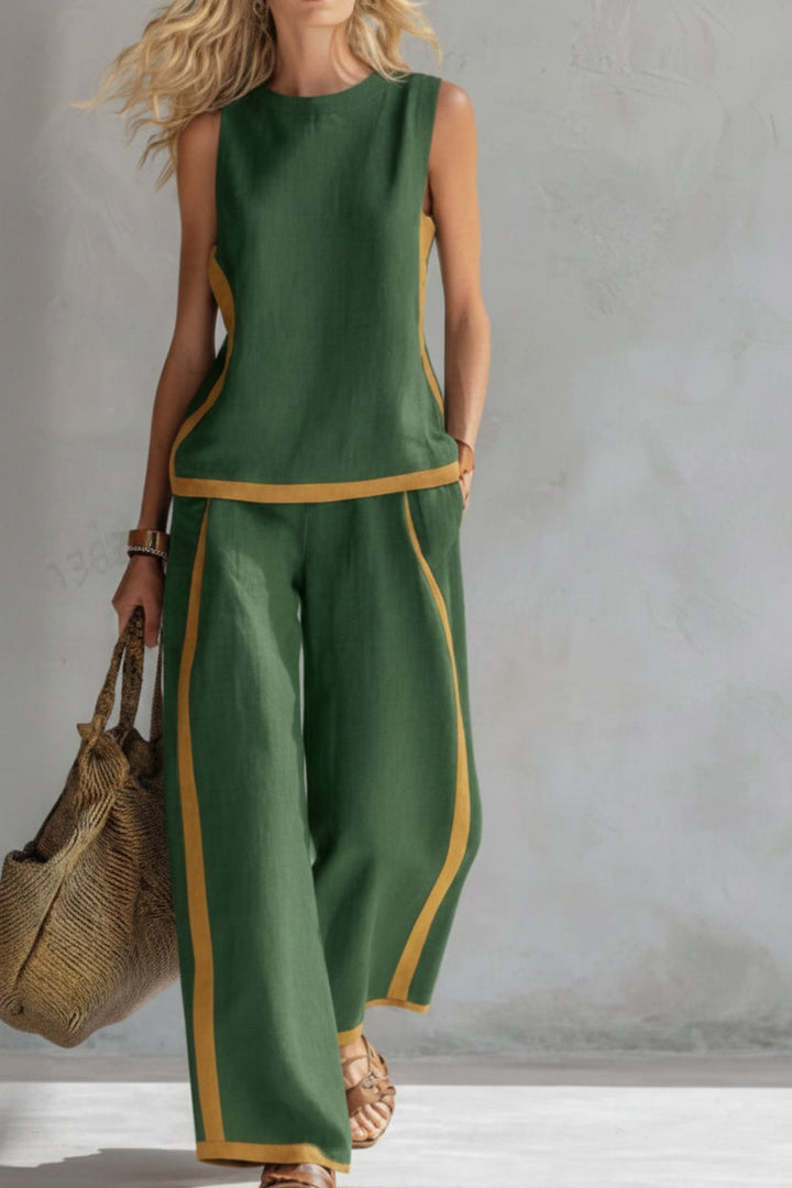 Stylish women's minimalist two-piece set, designed for ease, comfort, and chic versatility.