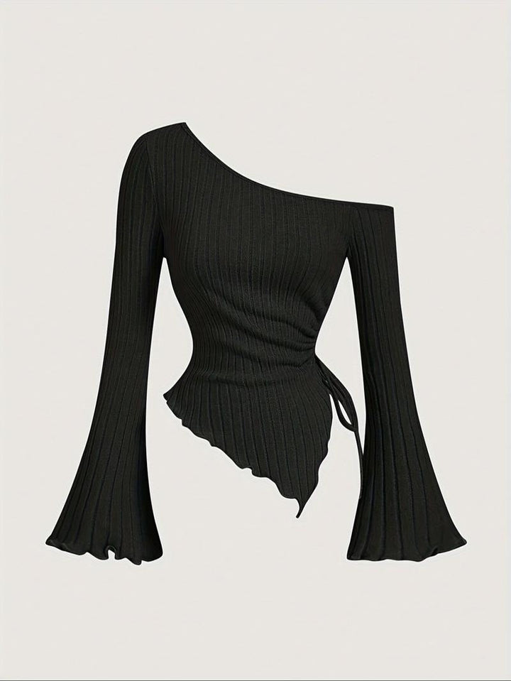 Women's modern asymmetric one-shoulder top. Stylish & elegant sculpted fit, perfect for parties.