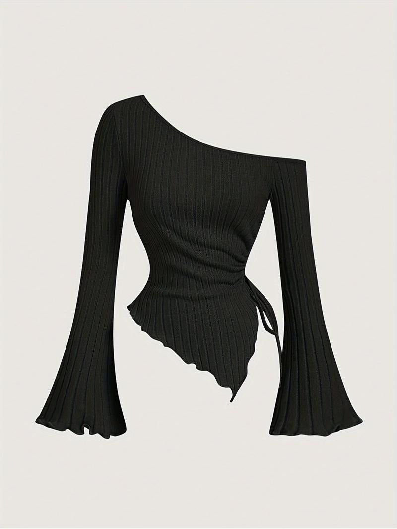 Stylish women's asymmetric one-shoulder top. Modern fashion with an elegant and flattering sculpted fit.