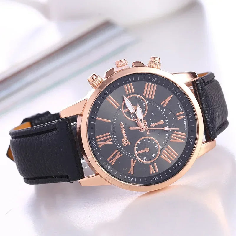 Elegant women's watch: a modern gold-tone chronograph with vibrant Roman numeral display.