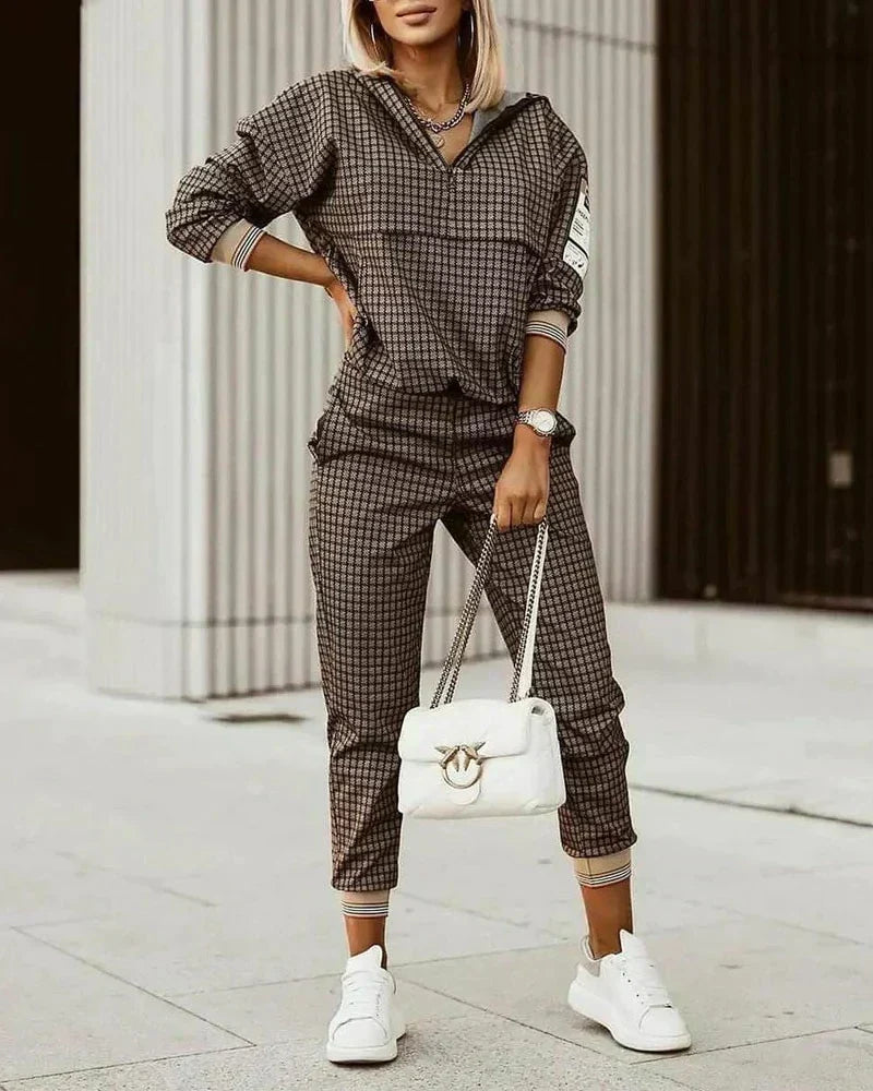 Mira women's modern comfort tracksuit, a fashionable two-piece apparel set for loungewear and active style.