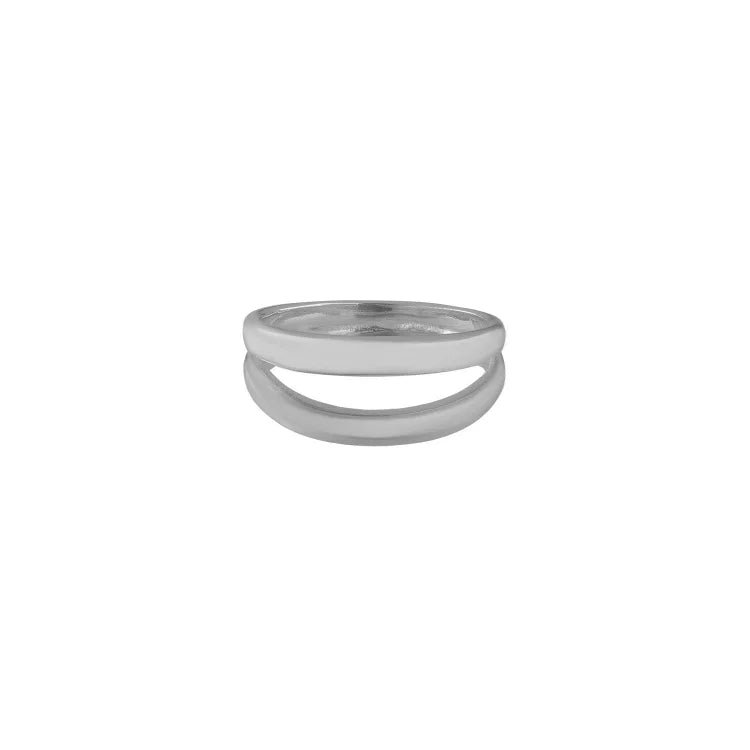 Stylish women's double band ring, a modern gold & silver minimalist design. Perfect elegant jewelry for stacking.