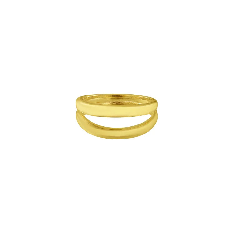 Elegant women's gold & silver double band ring. Modern, minimalist jewelry ideal for everyday stackable wear.