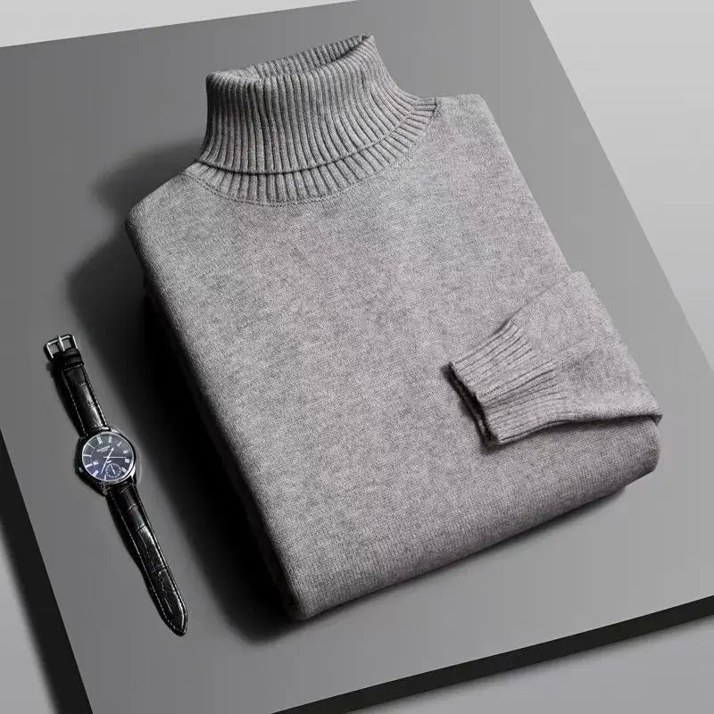 Soft women's knit turtleneck sweater, ideal for versatile fall layering & everyday comfort.