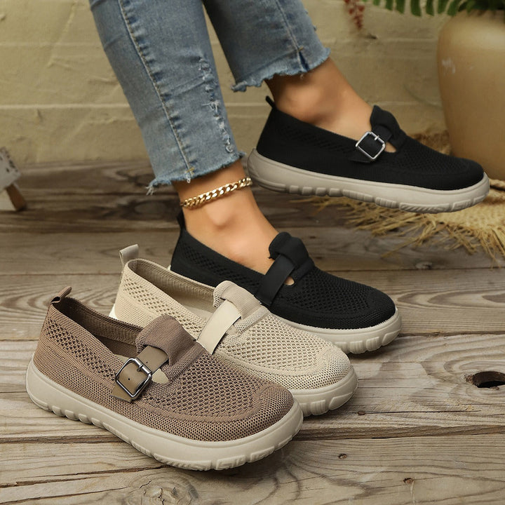Beige women's comfort shoes: Monaco orthopedic slip-on loafers, ideal for casual & smart casual outfits.