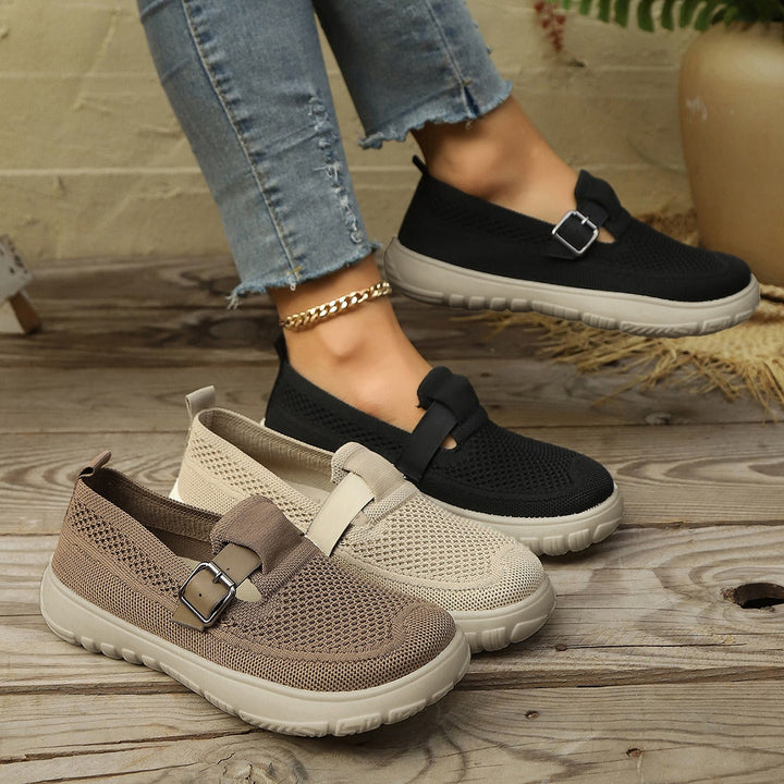 Orthopedic beige loafers for women, easy slip-on style suitable for daily wear & smart casual.