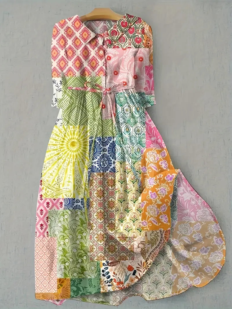 Women's multi-color floral midi dress, perfect for summer, spring, or vacation. Comfortable and elegant for casual wear.