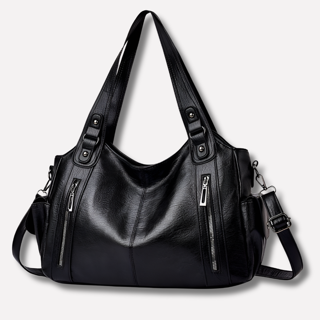 Organized women's shoulder bag with multiple compartments for daily essentials. Perfect for work or travel.