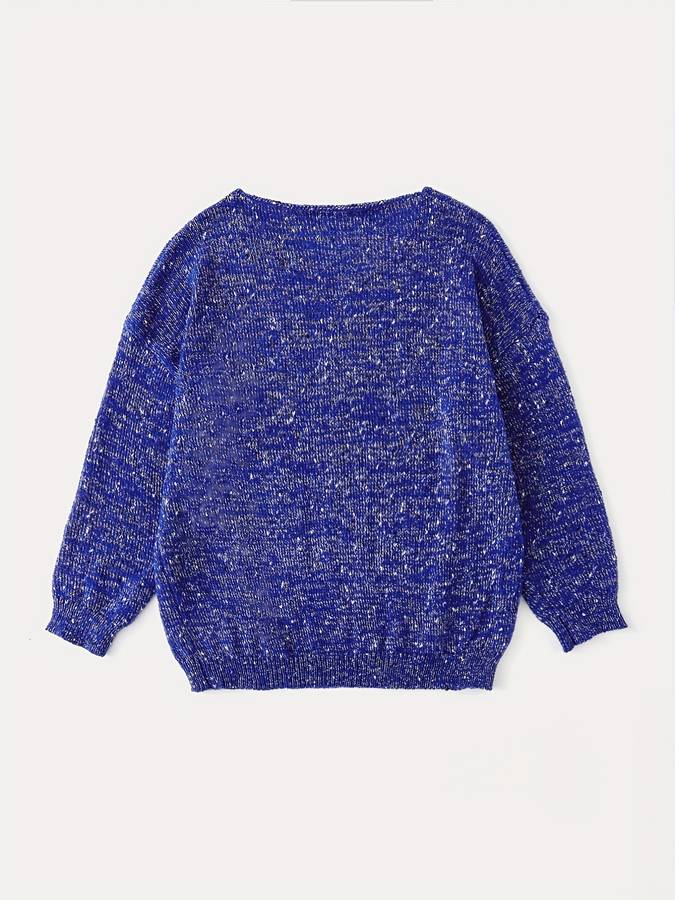 Fashionable women's multicolored loose fit pullover sweater in vibrant wool.