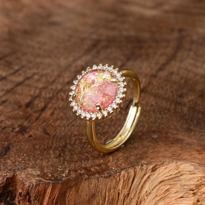 Sparkling blue opal ring for women, an elegant and mystical adjustable gemstone piece. Handmade jewelry.