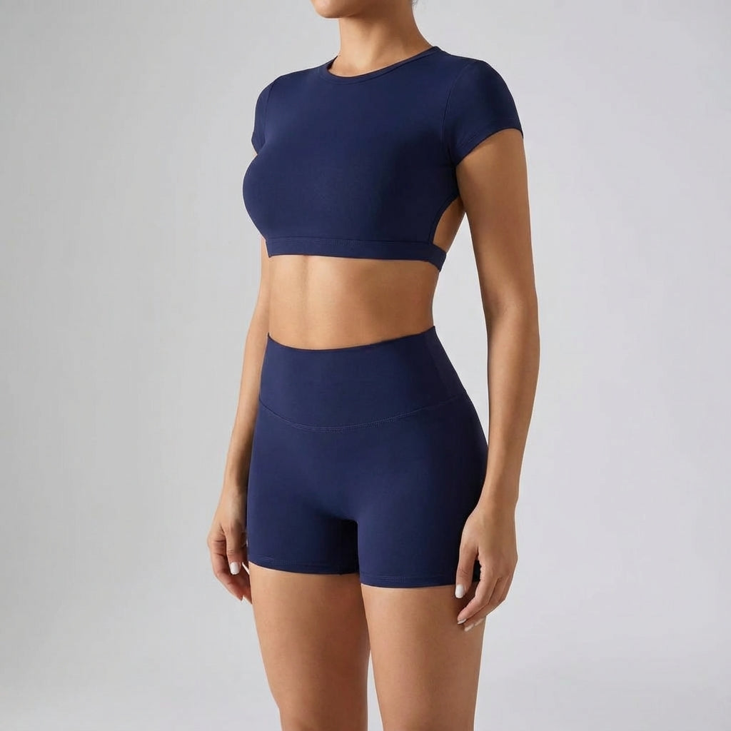 Pink two-piece athletic wear set for women, Nancy performance fabric gym outfit