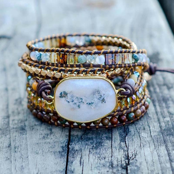 Women's Natural Agate Wrap Bracelet, bohemian style with spiritual healing gemstones