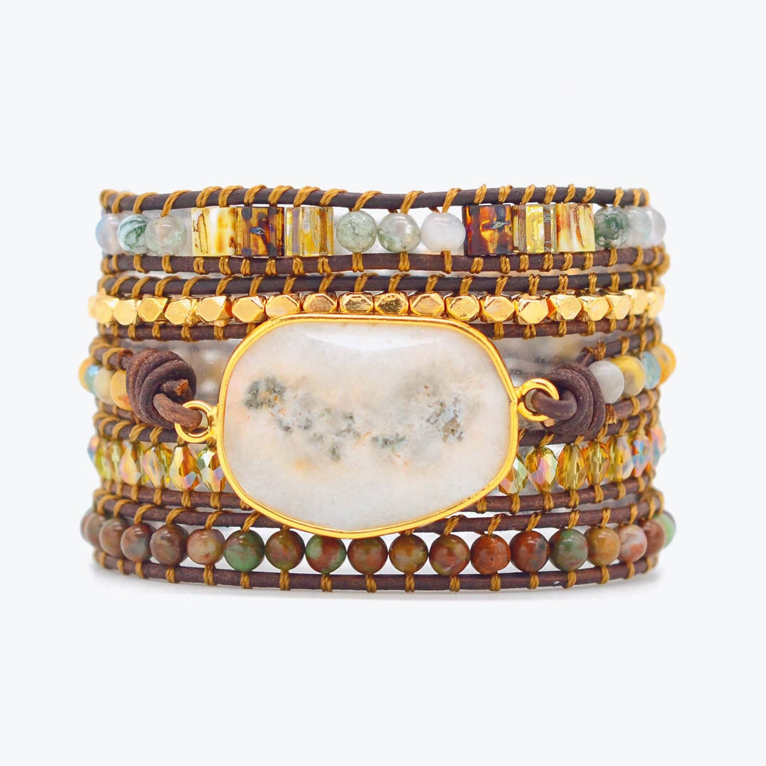 Spiritual agate wrap bracelet with natural stones, handmade healing jewelry for women