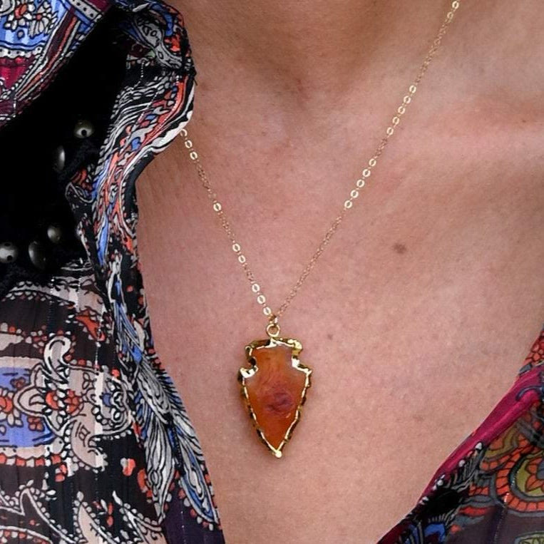 Rose Quartz arrowhead pendant necklace. Women's natural crystal jewelry for love & healing.