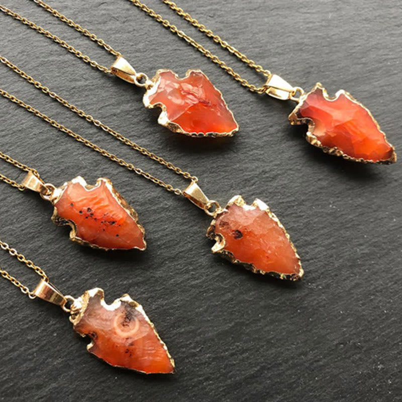 Carnelian crystal arrowhead pendant necklace. Women's energy healing spiritual jewelry.