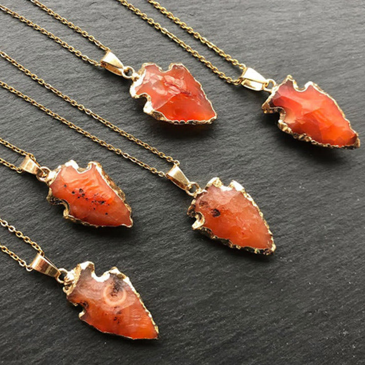 Carnelian crystal arrowhead pendant necklace. Women's energy healing spiritual jewelry.