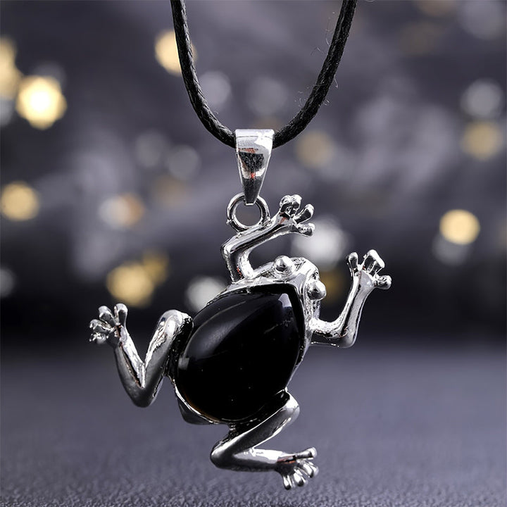 Women's Gaia crystal frog necklace, spiritual healing gemstone for meditation & calm.