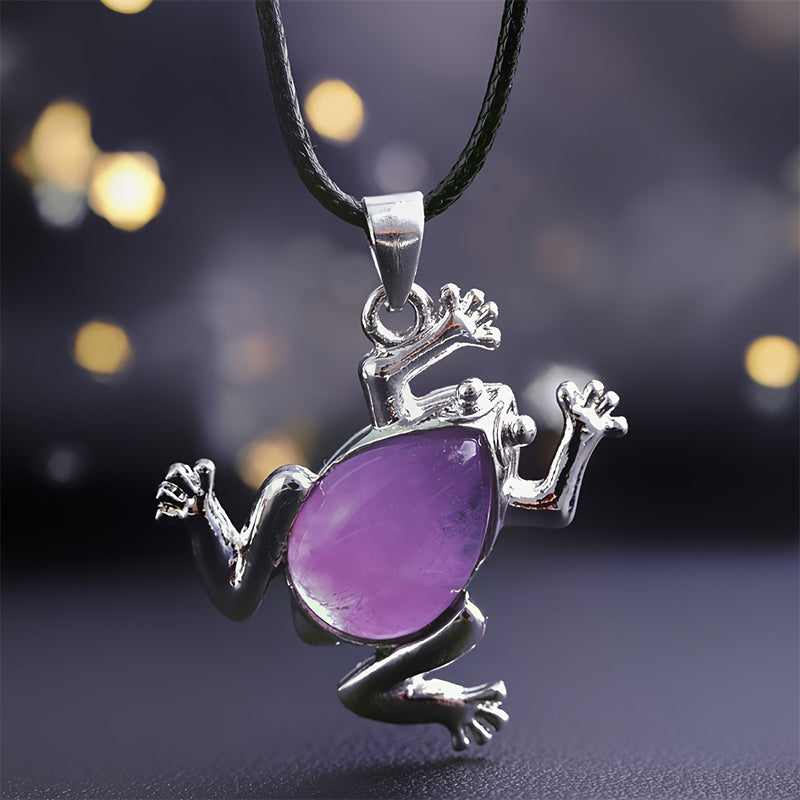 Gaia natural stone frog pendant for women, promoting mindfulness & calming energy.