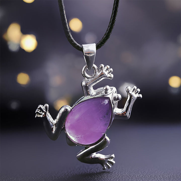 Gaia natural stone frog pendant for women, promoting mindfulness & calming energy.