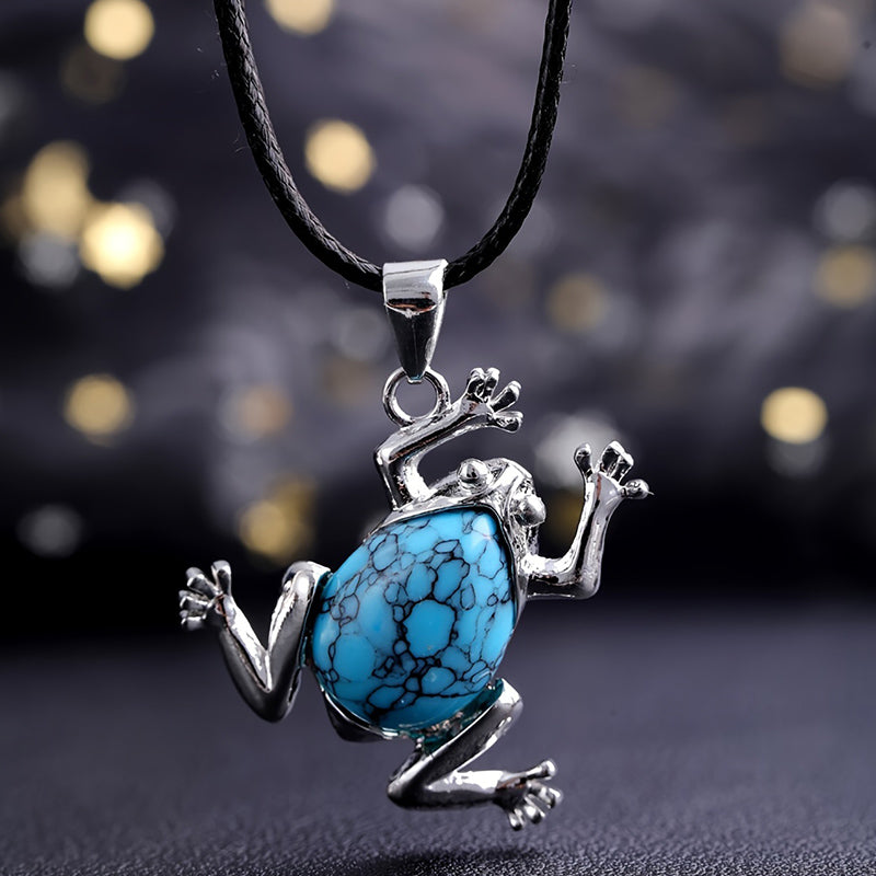 Gaia crystal frog necklace, spiritual healing jewelry for women, natural meditation stone.