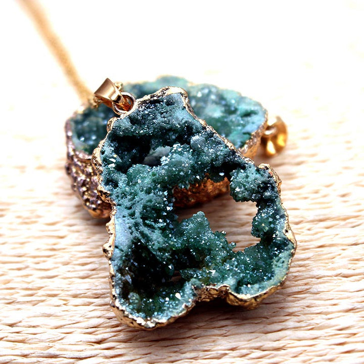 Unique 'Gaia' natural crystal geode pendant for women, a striking piece of healing and spiritual jewelry.