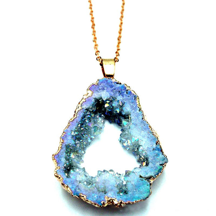 Beautiful 'Gaia' geode pendant, a natural crystal accessory perfect for women's spiritual style.